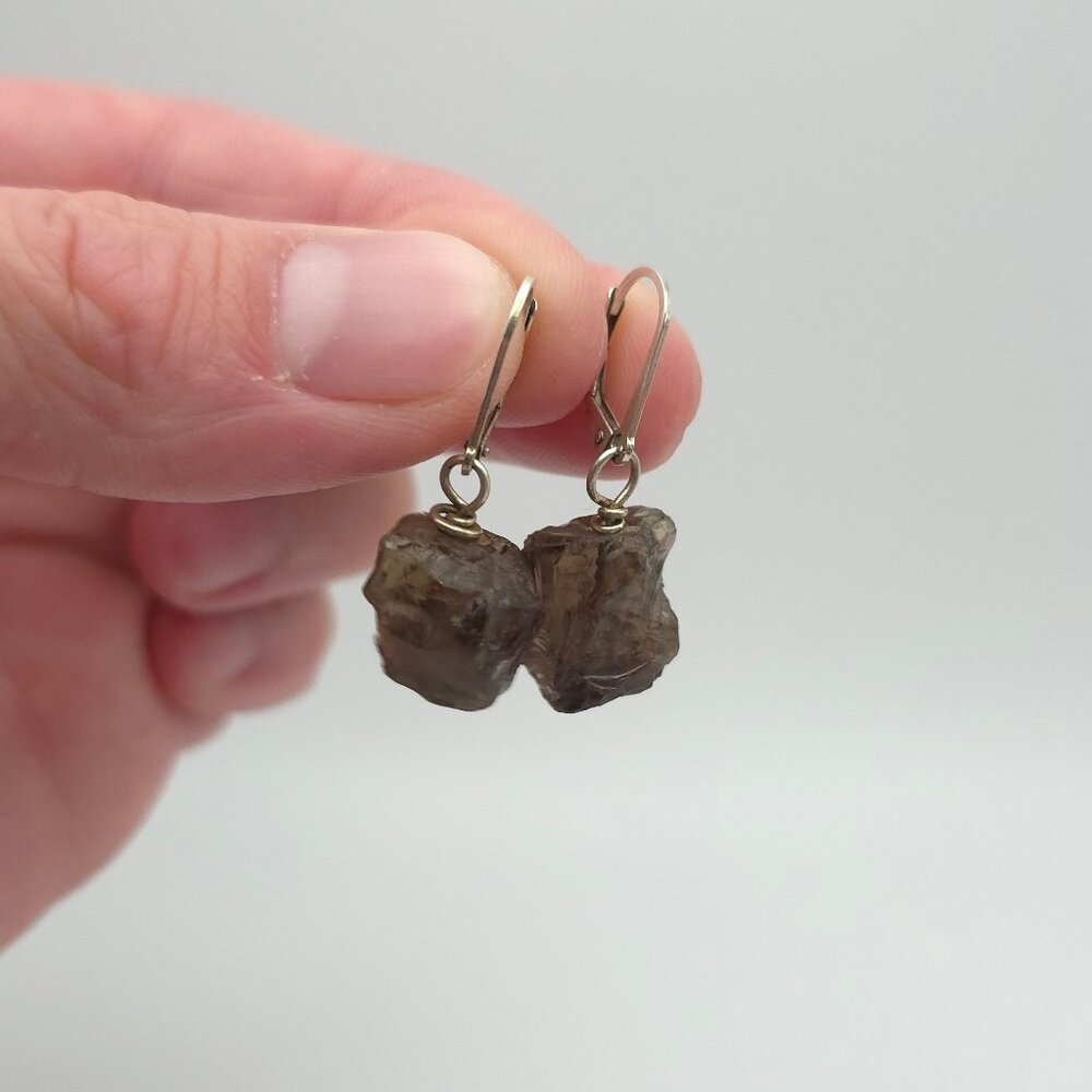 Sterling Silver Rough Smoky Quartz Stone Earrings A464